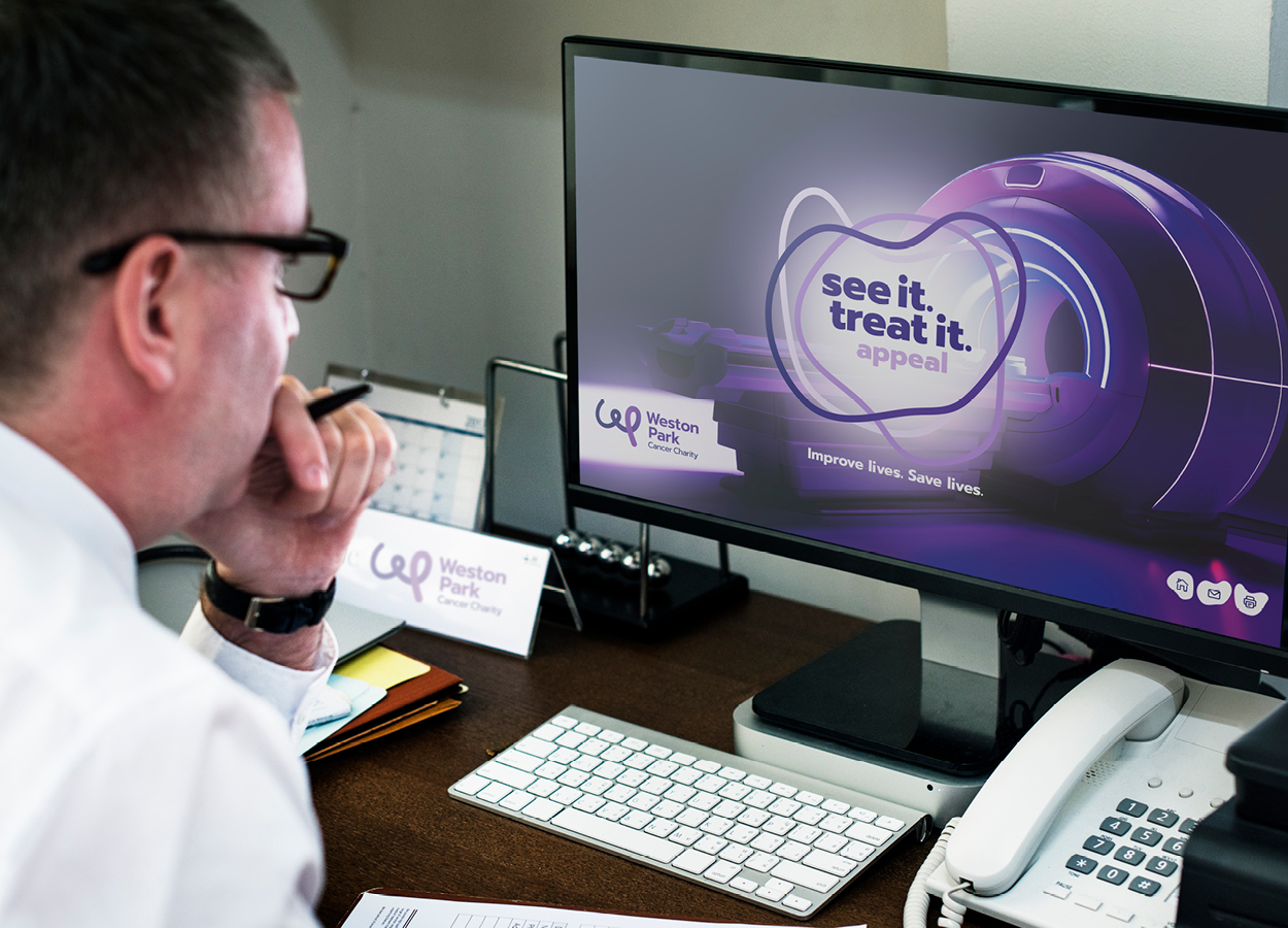 Digital Campaign Design Weston Park Cancer Charity campaign artwork displayed on a computer screen