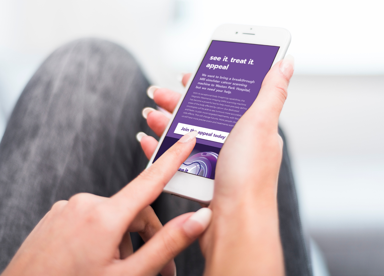Weston Park Cancer Charity fundraising landing page displayed on a mobile device