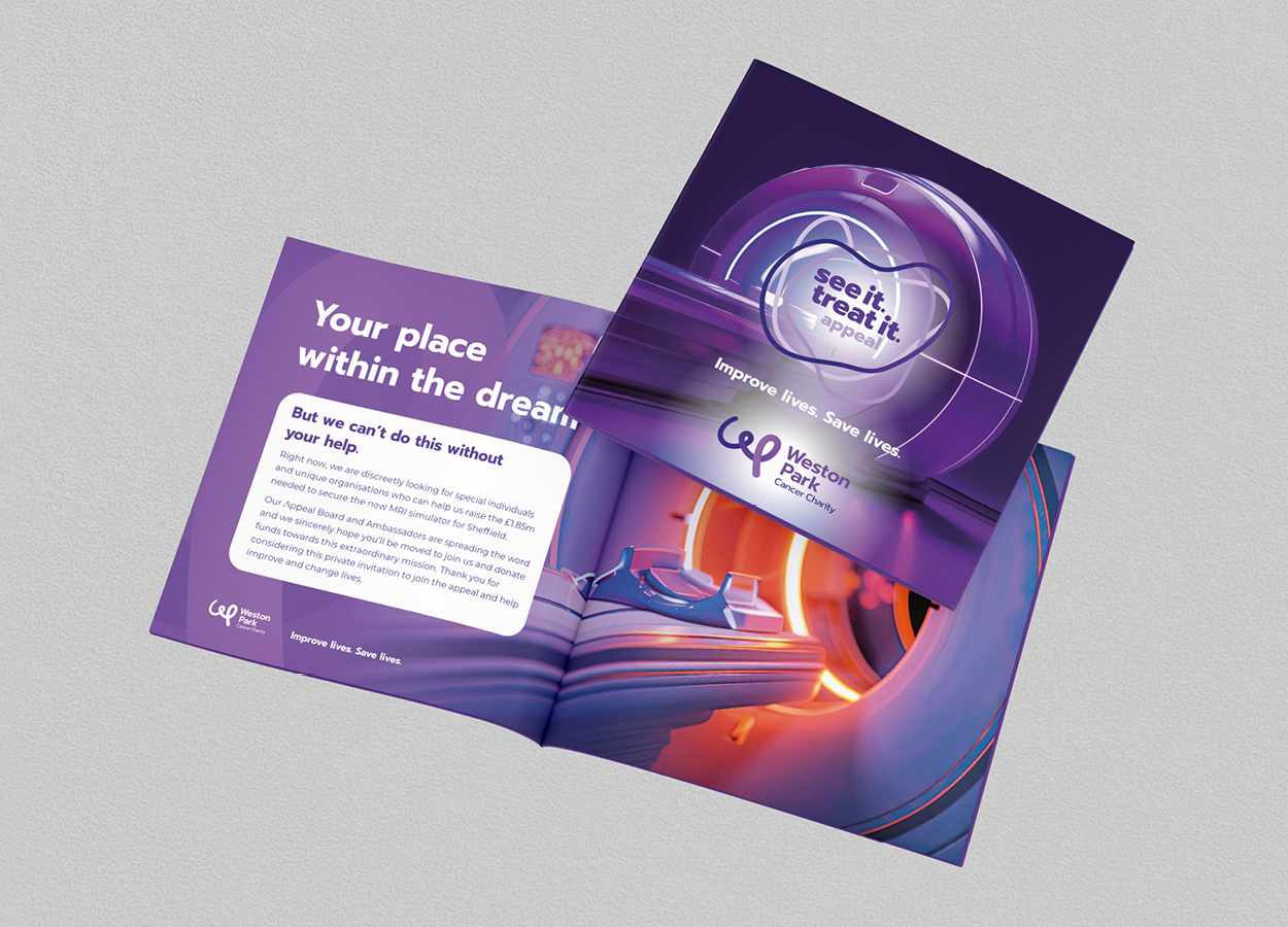 Weston Park Cancer Charity MRI scanner appeal brochure cover design