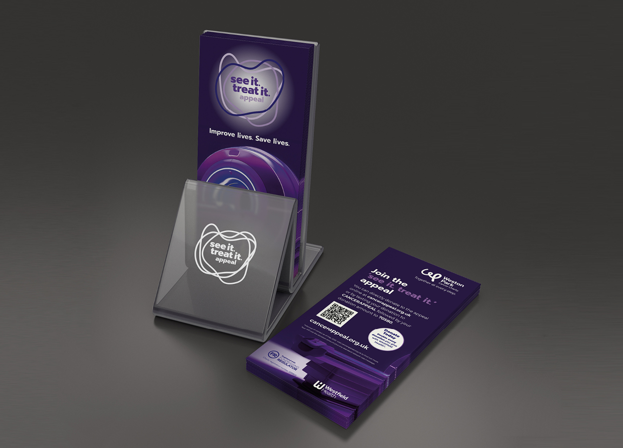 Weston Park Cancer Charity tri-fold fundraising leaflet designed by Dunstar Creative