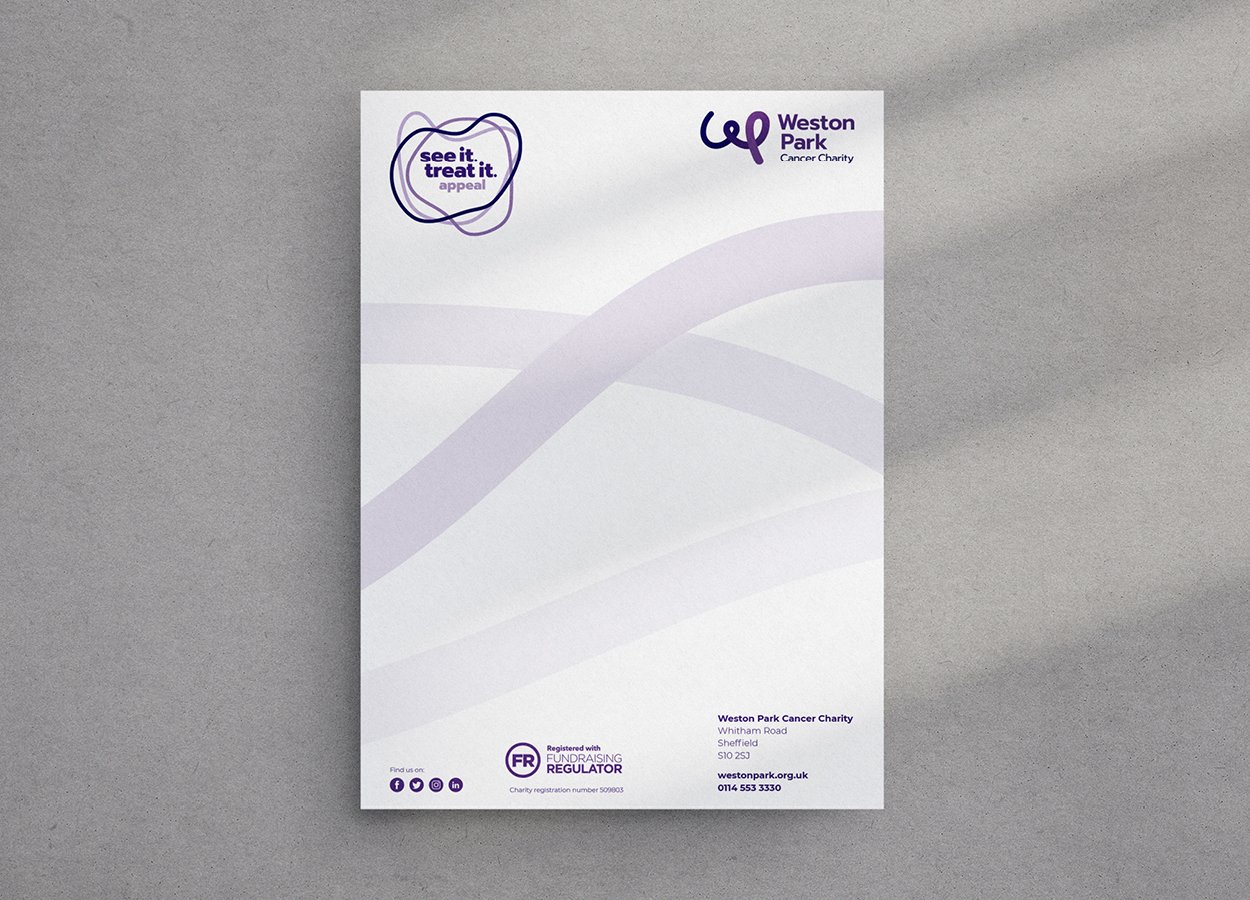 Weston Park Cancer Charity branded letterhead designed by Dunstar Creative