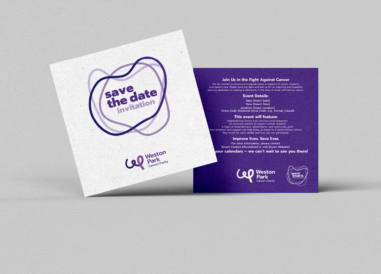 Weston Park Cancer Charity save the date card designed by Dunstar Creative