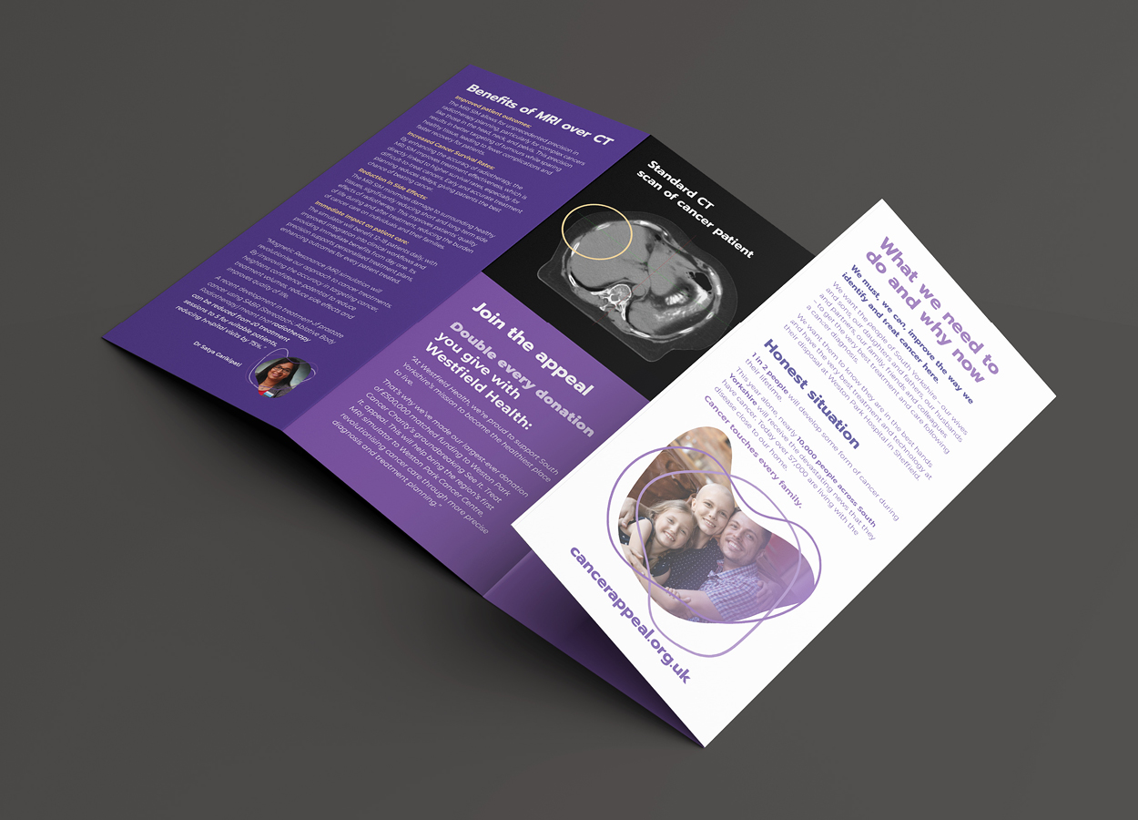 Weston Park Cancer Charity folded fundraising leaflet designed by Dunstar Creative