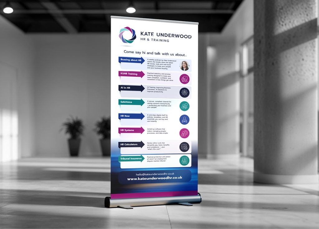 Standout exhibition graphics for Kate Underwood HR & Training, created by Dunstar Creative