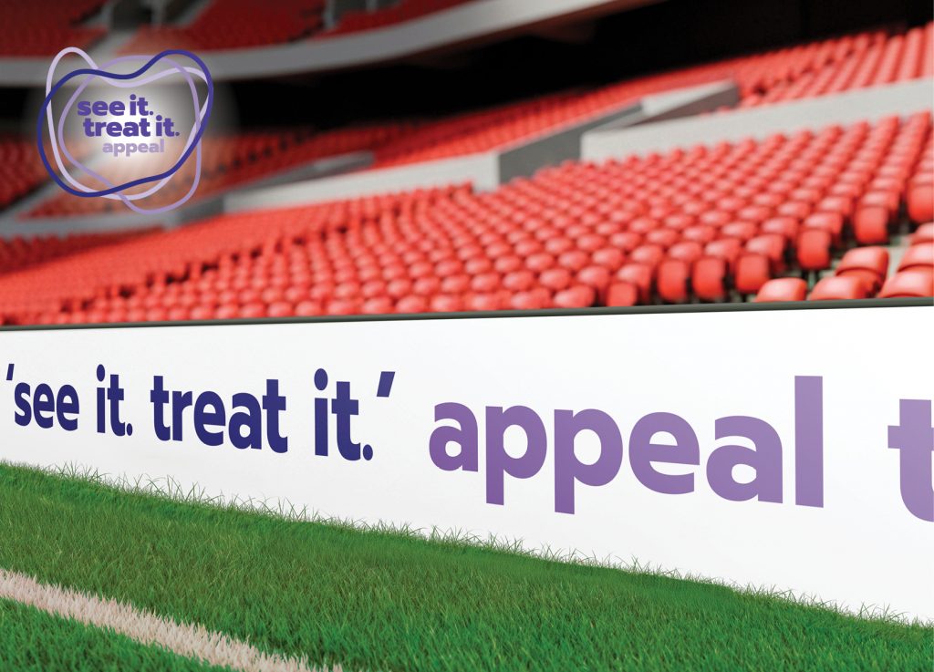 ‘See it, treat it’ appeal digital stadium graphics for Weston Park Cancer Charity, showcased at Sheffield United Football Club, by Dunstar Creative.
