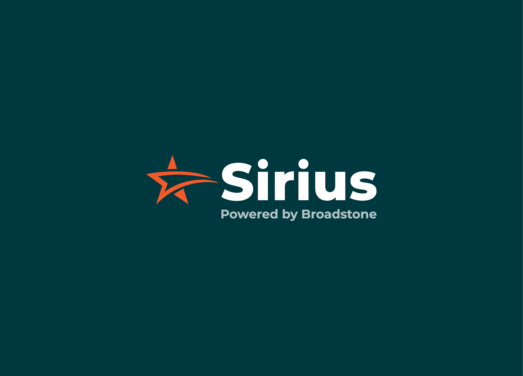 Sirius branding identity created for Broadstone featuring logo design on a dark teal background.
