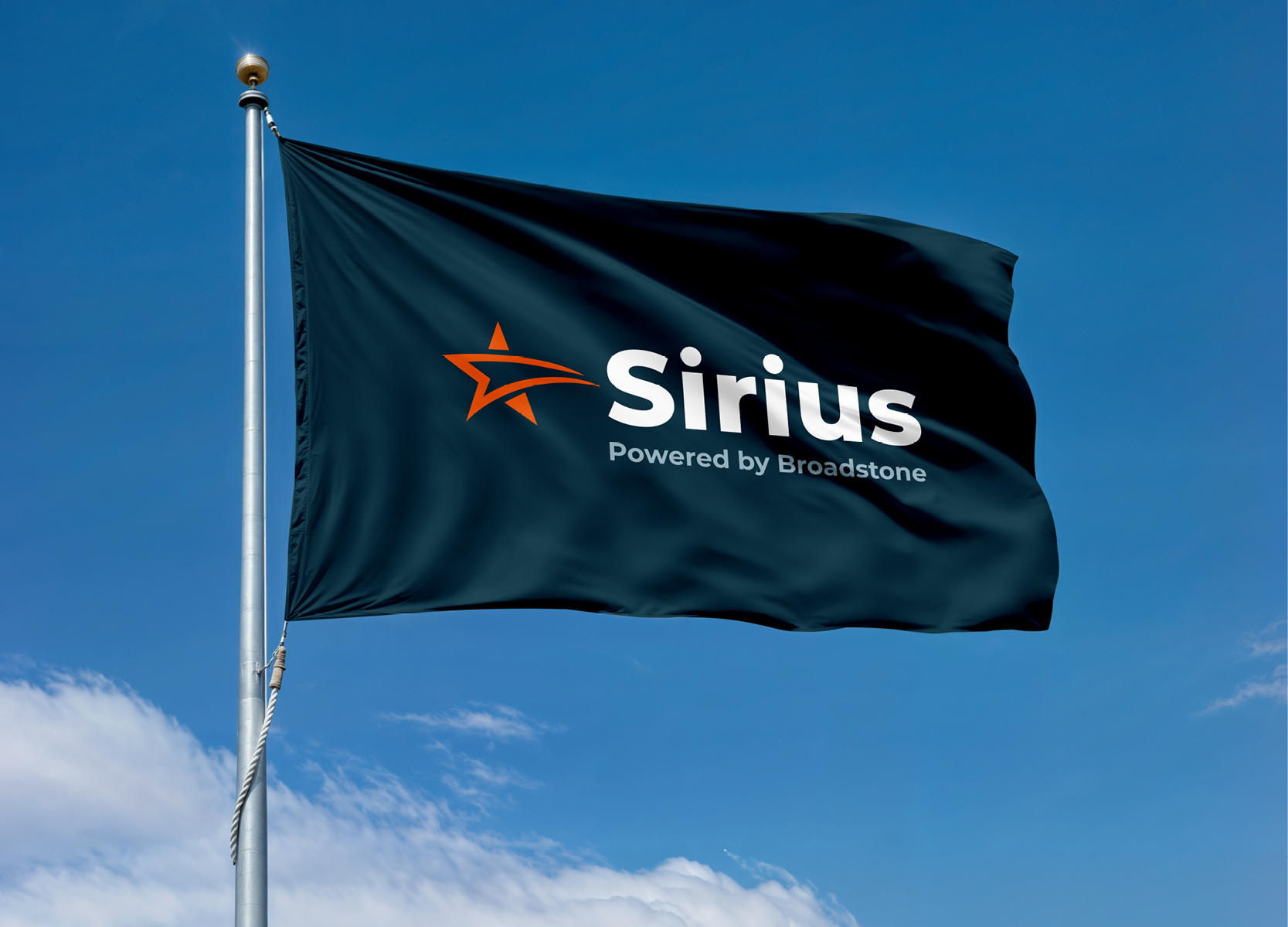 Sirius powered by Broadstone logo displayed on branded flag design mockup.
