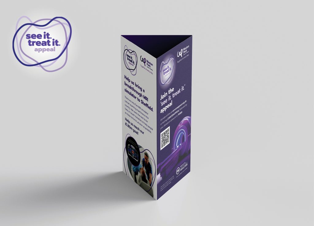 Table talker design supporting the ‘See it, treat it’ appeal for Weston Park Cancer Charity by Dunstar Creative.