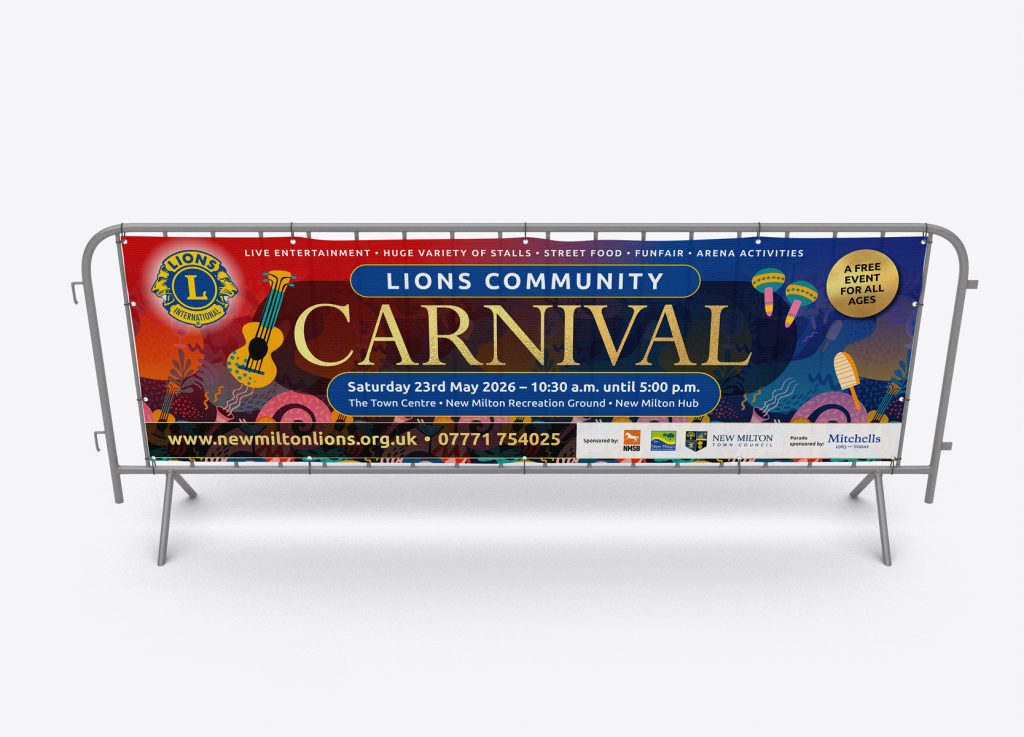 Large 3-metre banner displayed around town to promote the Lions International carnival