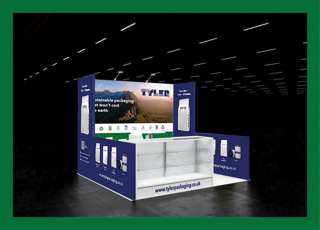 Branded visuals and signage for Tyler Packaging at Expo West, designed by Dunstar Creative