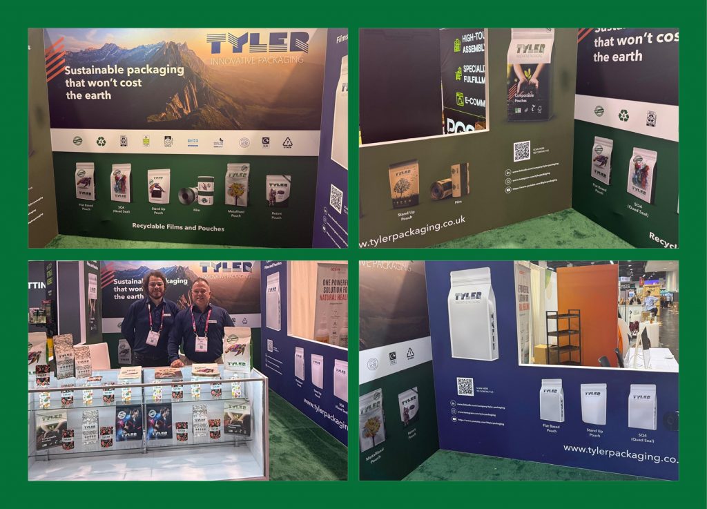 Close-up of striking Tyler Packaging displays attracting visitors at Expo West