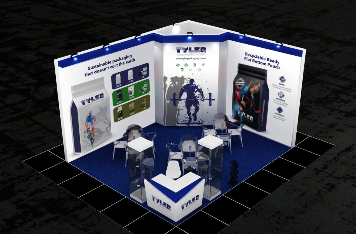 Tyler Packaging FIBO exhibition graphics by Dunstar Creative, drawing passersby