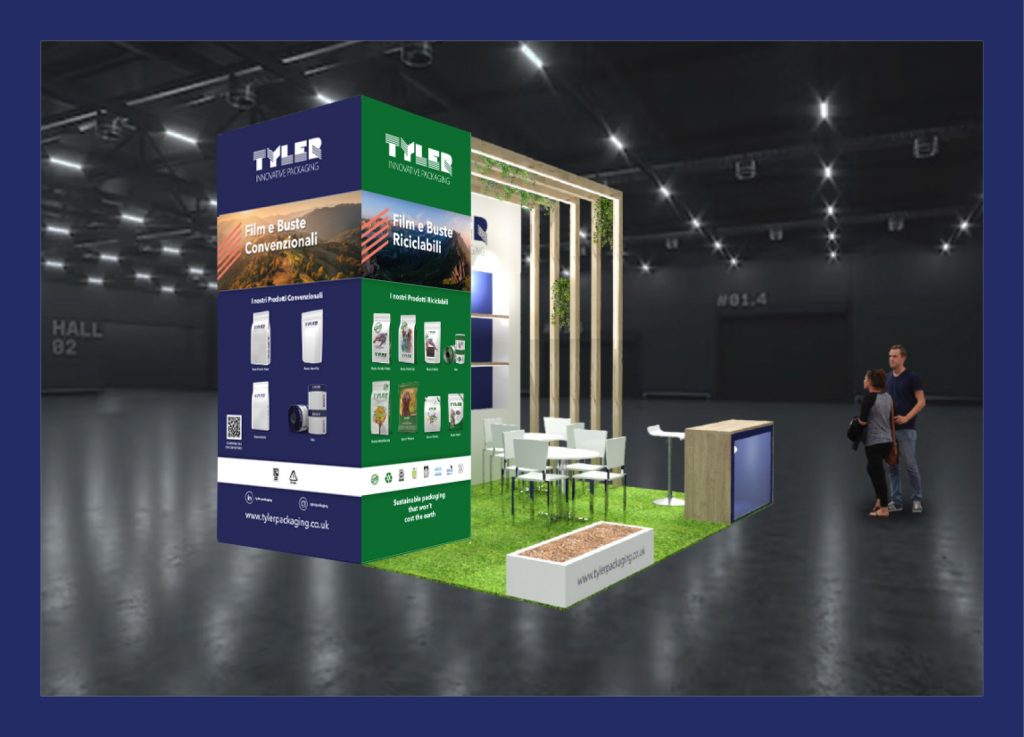 Vibrant Tyler Packaging stand visuals at Marca, showcasing Dunstar Creative design