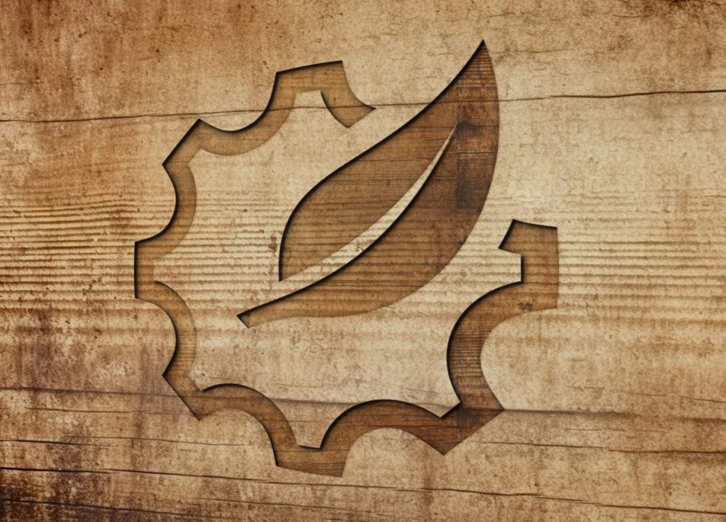 Meon Insights leaf icon engraved into wood.