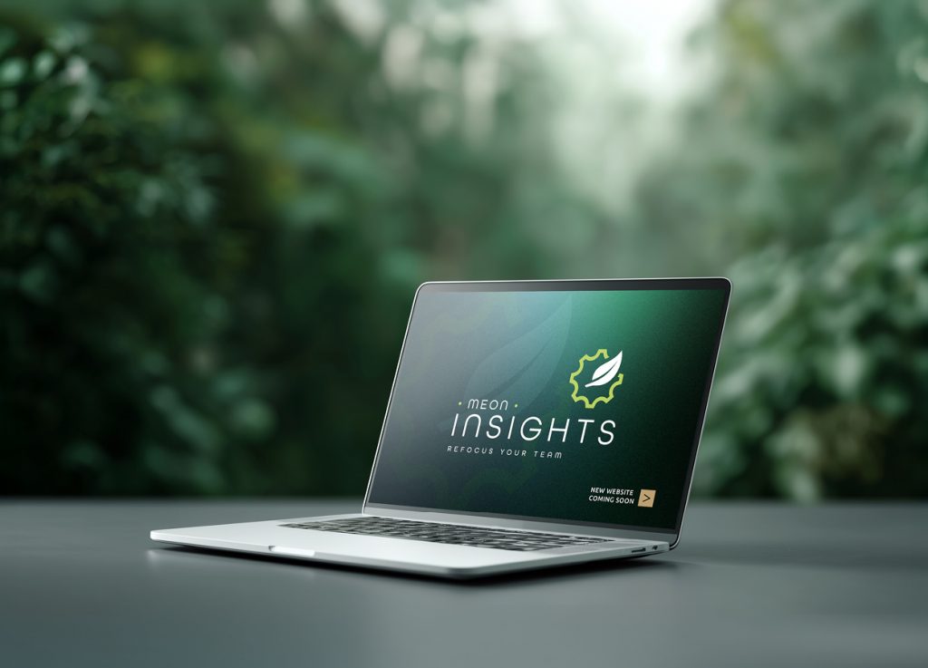 Laptop displaying the Meon Insights website outdoors.