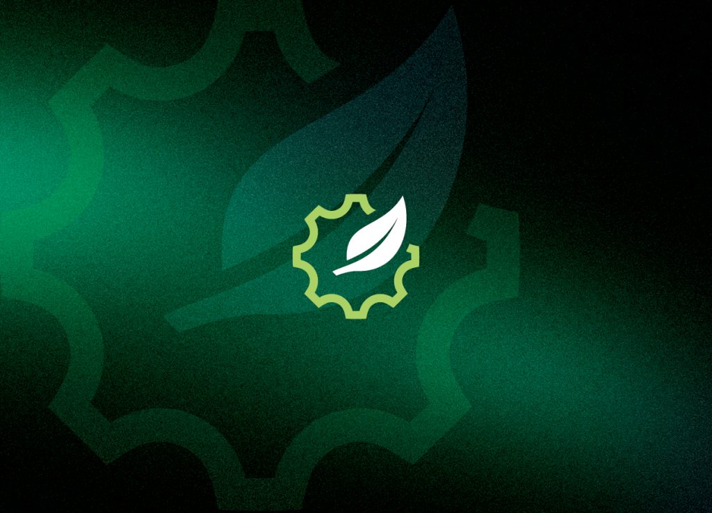 Stylised Meon Insights logo with green abstract background.