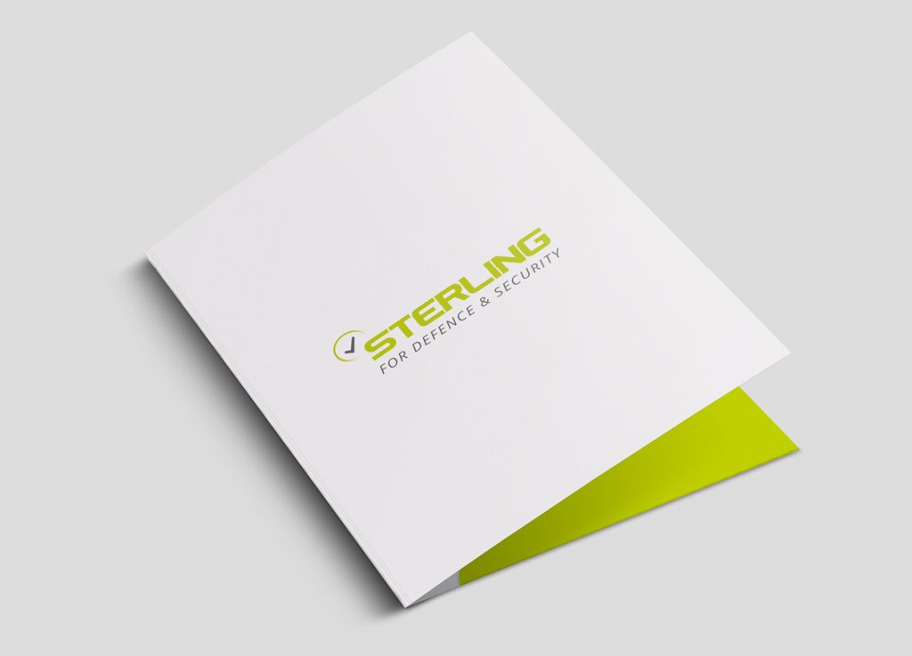 Custom branded presentation folder with inner folded brochure and pocket detail. Creative by Dunstar Creative.